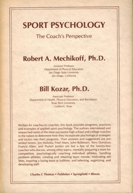 Sport Psychology : The Coach's Perspective