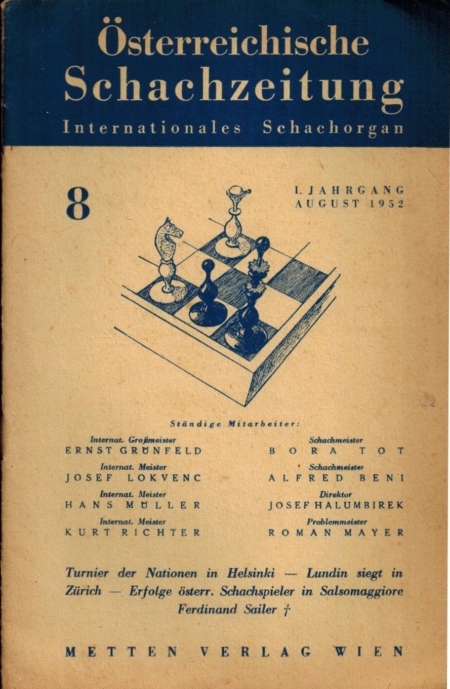 Osterreichische Schachzeitung 1952 Heft 8