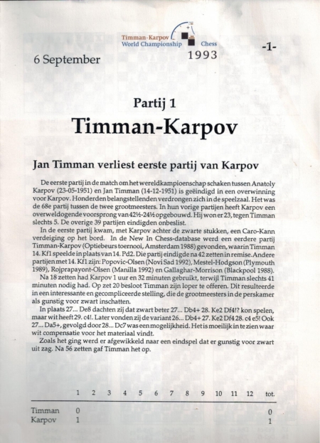 Timman-Karpov World Championship Chess 1993